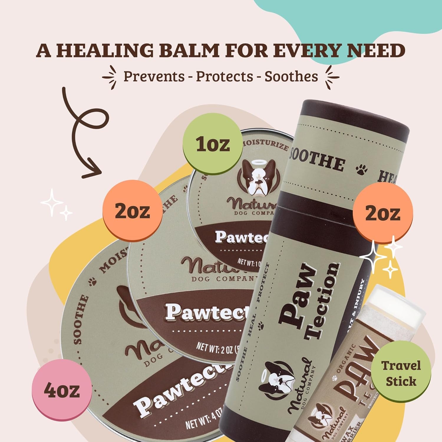 Pawtection Dog Paw Balm, Protects Paws from Hot Surfaces, Sand, Salt, & Snow, Organic, All Natural Ingredients