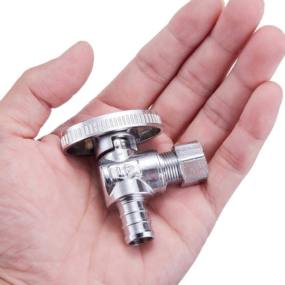 2 Pack Premium Lead-Free Brass 1/2 Inch Pex X 3/8 Inch OD Compression Quarter Turn Angle Stop Valve with 2 PCS PEX Clamp Ring