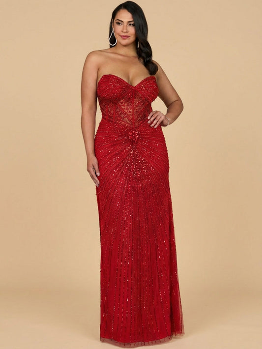 Embellished Strapless Gown with Slit | 9953