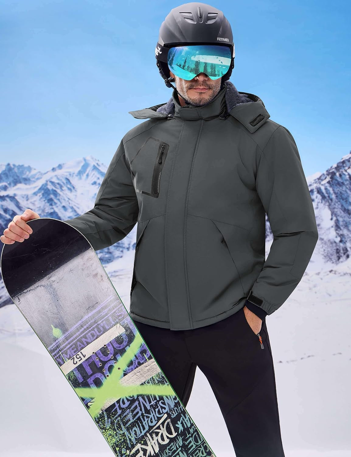 Men'S Waterproof Ski Jacket Warm Winter Snow Coat Mountain Windbreaker Hooded Raincoat